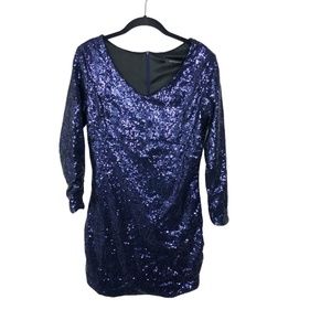 Haodouy Midnight Blue Sequin Bodycon Mini Dress
